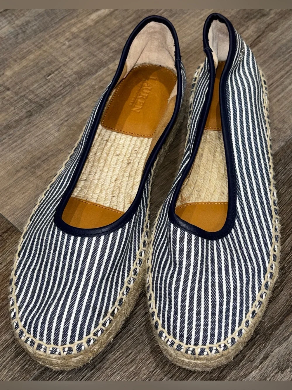 NWOT Lauren Ralph Lauren Luize Striped Canvas Ballet Espadrille Flats 8.5 Navy